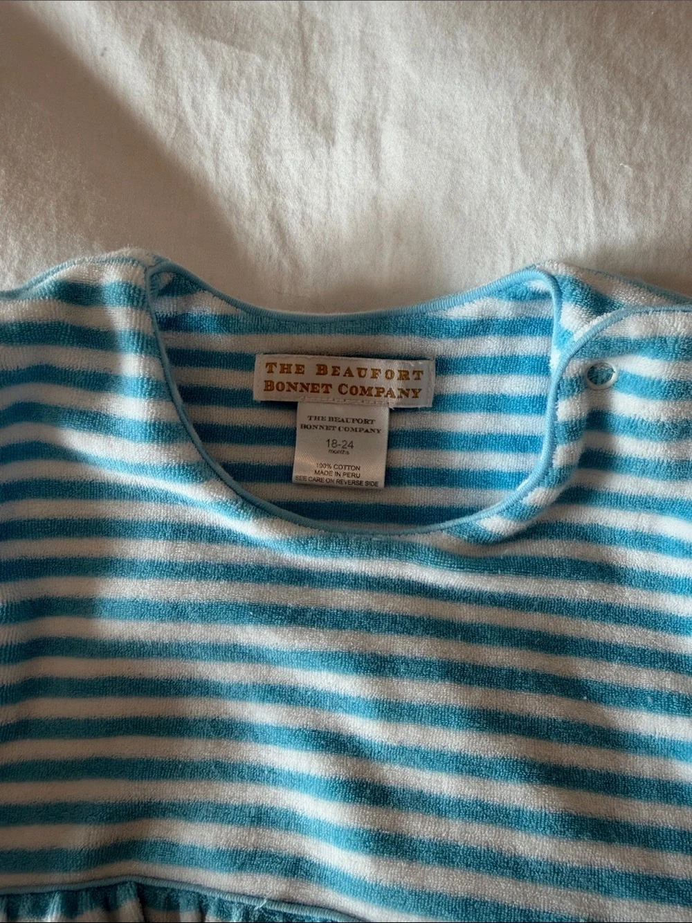 The Beaufort Bonnet Company Blue and White Striped Baby Bubble Romper